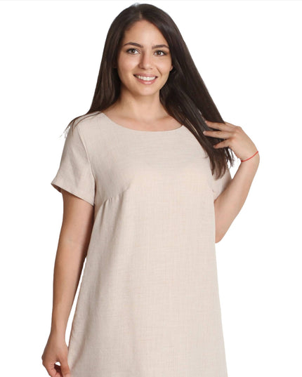 Rochie de vară din in cu buzunare și model geometric