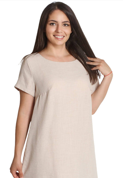 Rochie de vară din in cu buzunare și model geometric