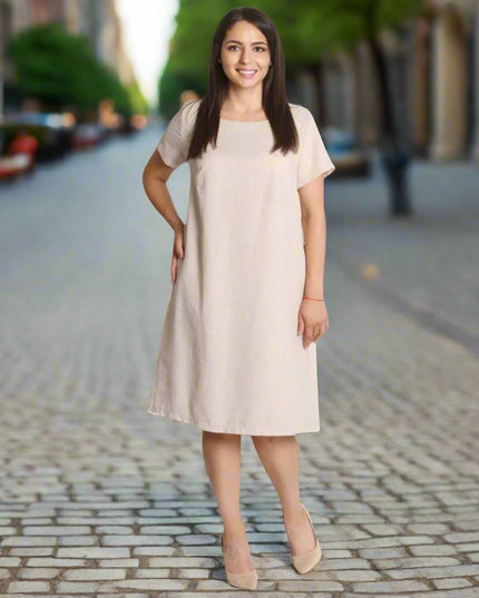 Rochie de vară din in cu buzunare și model geometric