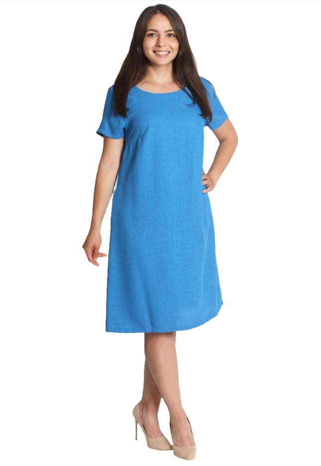Plus Size Summer Linen Dress - Breathable, Knee-Length, Pockets