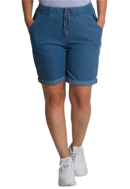 Летни къси дънки с висока талия и джобове в големи размери - Maxi Market