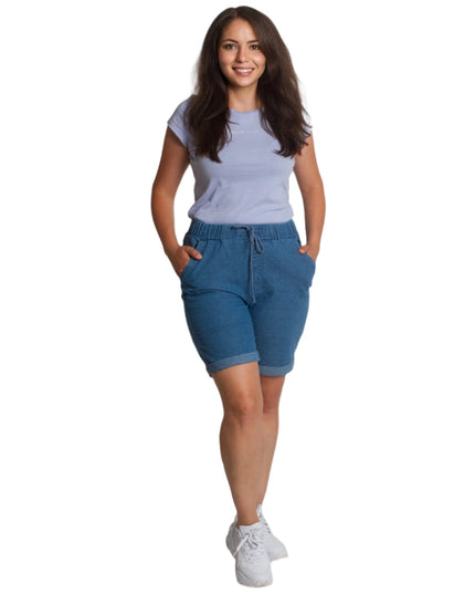 Летни къси дънки с висока талия и джобове в големи размери - Maxi Market