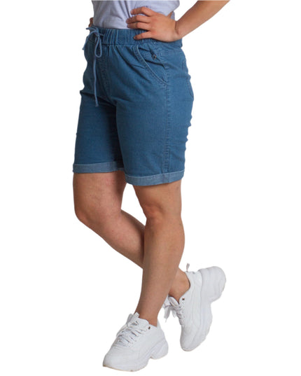 Летни къси дънки с висока талия и джобове в големи размери - Maxi Market