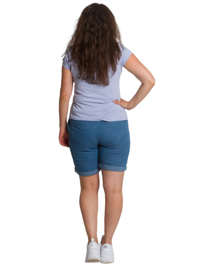 Летни къси дънки с висока талия и джобове в големи размери - Maxi Market