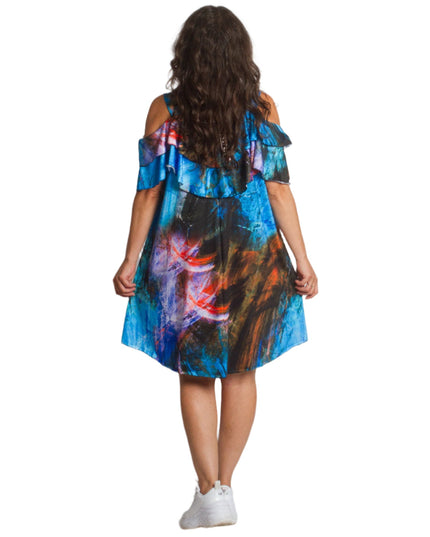 Лятна многоцветна рокля с волани и открити рамене - Maxi Market