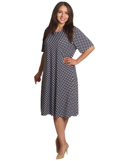 Лятна тъмносиня рокля на бели точки със свободна кройка - Maxi Market