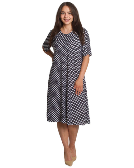 Лятна тъмносиня рокля на бели точки със свободна кройка - Maxi Market