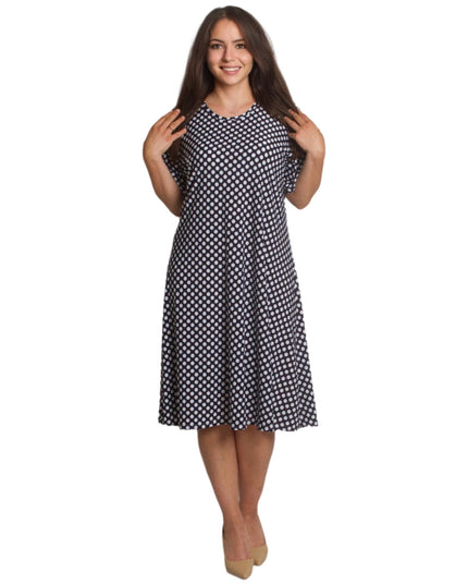 Лятна тъмносиня рокля на бели точки със свободна кройка - Maxi Market