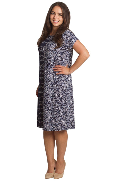 Лятна тъмносиня рокля с флорални мотиви и права кройка - Maxi Market