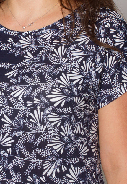 Лятна тъмносиня рокля с флорални мотиви и права кройка - Maxi Market