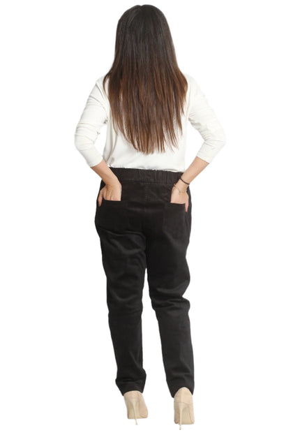 Макси черни дънки с ластик на талията и практични джобове – Идеални за есенно - зимния сезон - Maxi Market