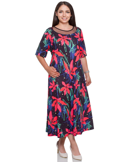 Макси рокля с флорален десен - Нежно деколте от тюл - Maxi Market