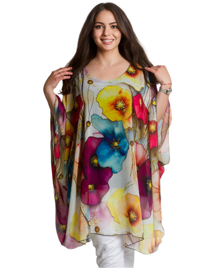 Макси шифонена туника с цветен десен и свободен силует - Maxi Market