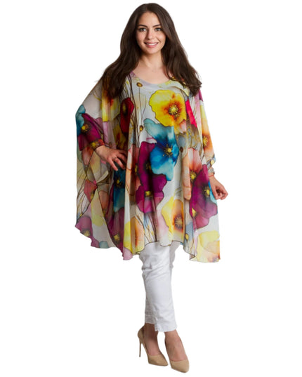 Макси шифонена туника с цветен десен и свободен силует - Maxi Market