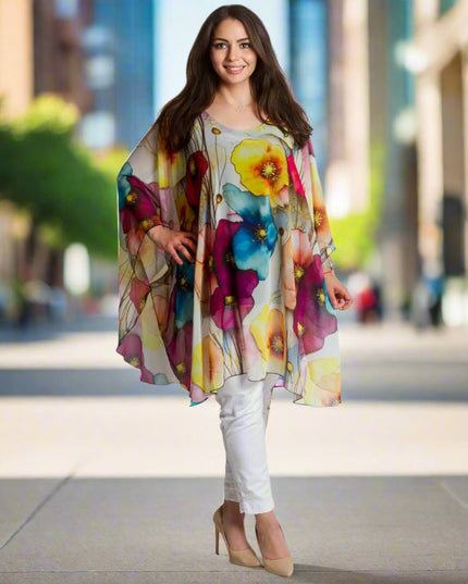 Макси шифонена туника с цветен десен и свободен силует - Maxi Market