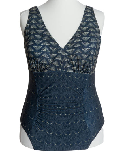 Макси цял дамски бански с V - образно деколте и щампа - Maxi Market