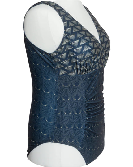 Макси цял дамски бански с V - образно деколте и щампа - Maxi Market