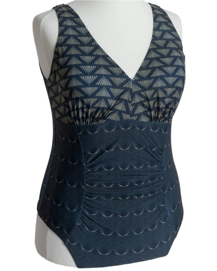 Макси цял дамски бански с V - образно деколте и щампа - Maxi Market