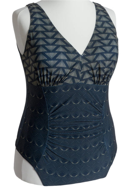 Макси цял дамски бански с V - образно деколте и щампа - Maxi Market