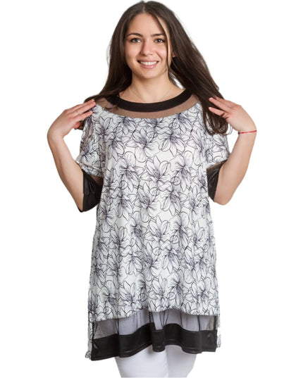 Макси туника с флорален десен и мрежести акценти - Maxi Market