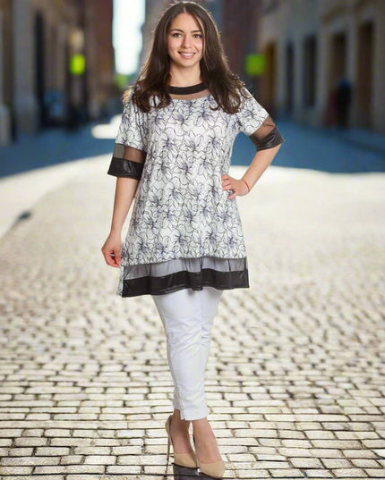 Макси туника с флорален десен и мрежести акценти - Maxi Market