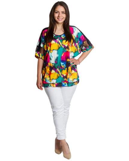 Многоцветна макси туника с флорален принт и мрежести ръкави - Maxi Market