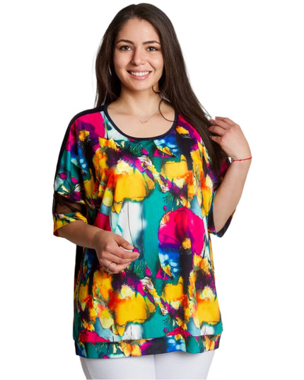 Многоцветна макси туника с флорален принт и мрежести ръкави - Maxi Market