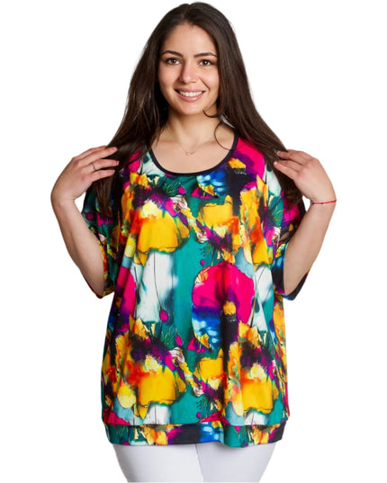 Многоцветна макси туника с флорален принт и мрежести ръкави - Maxi Market