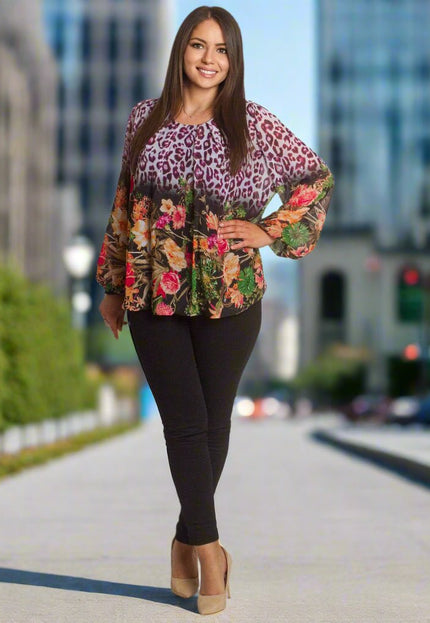 Многоцветна макси туника с леопардов и флорален принт - Maxi Market