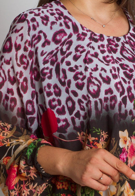Многоцветна макси туника с леопардов и флорален принт - Maxi Market