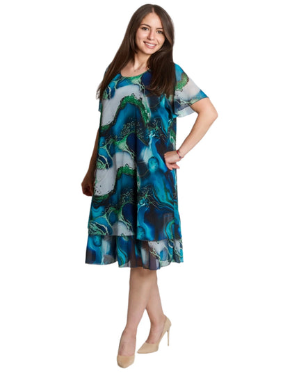 Многоцветна официална рокля с ефирен шифон и свободна кройка - Maxi Market