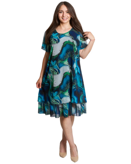 Многоцветна официална рокля с ефирен шифон и свободна кройка - Maxi Market