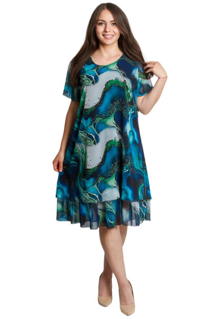 Многоцветна официална рокля с ефирен шифон и свободна кройка - Maxi Market