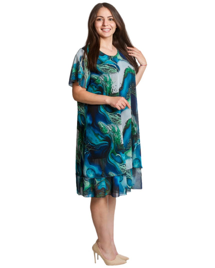 Многоцветна официална рокля с ефирен шифон и свободна кройка - Maxi Market