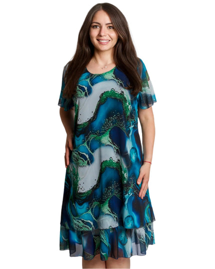 Многоцветна официална рокля с ефирен шифон и свободна кройка - Maxi Market