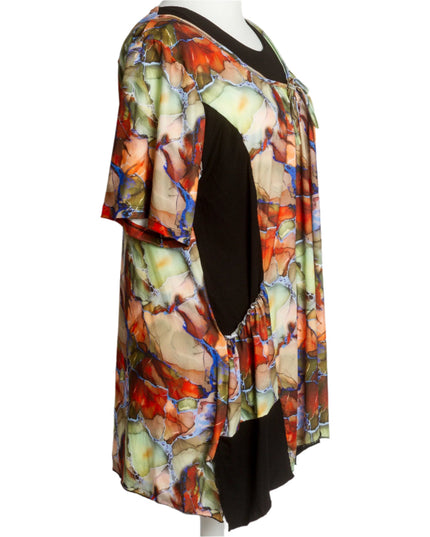 Многоцветна разкроена туника с джобове и връзки на деколтето - Maxi Market