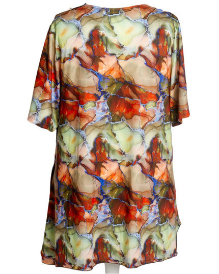 Многоцветна разкроена туника с джобове и връзки на деколтето - Maxi Market