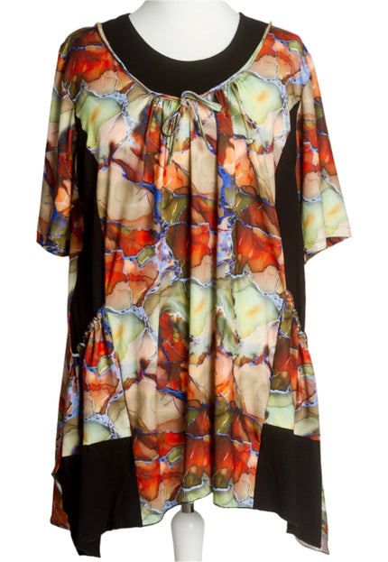 Многоцветна разкроена туника с джобове и връзки на деколтето - Maxi Market