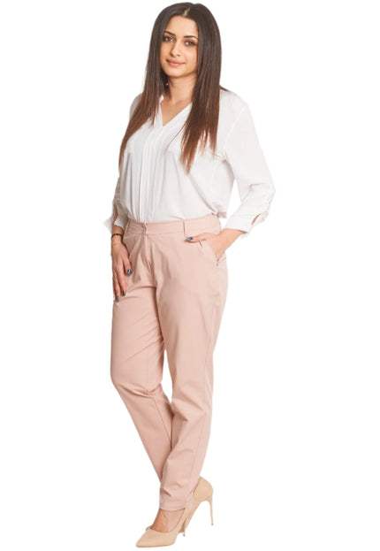 Официален дамски панталон в нежно розово с практични джобове - Maxi Market