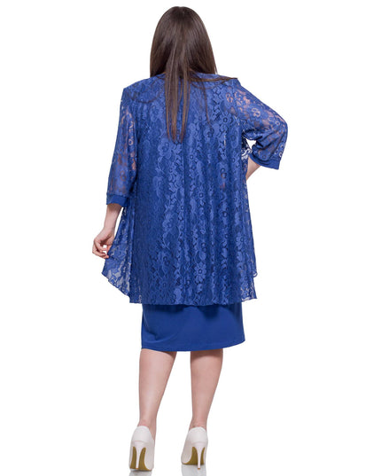 Elegant Plus Size Blue Formal Dress with Lace Wrap – Viscose Elastane