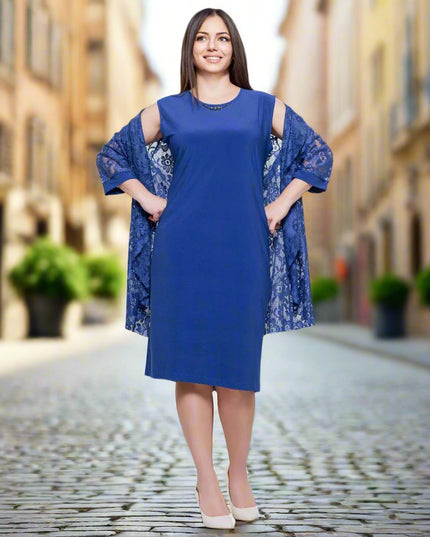 Rochie formala de marime plus albastru inchis cu dantela