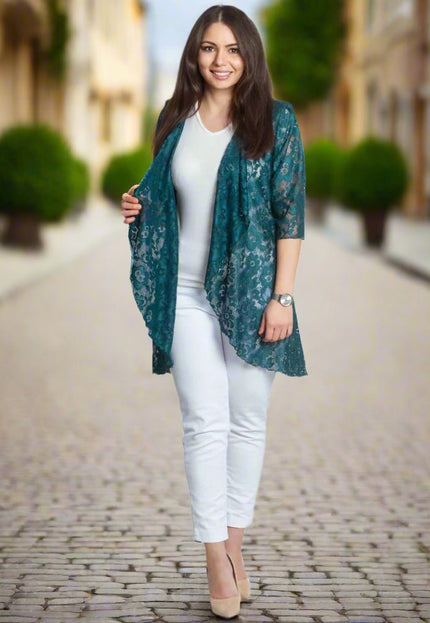 Официален макси дантелен блейзър в масленозелен цвят - Maxi Market