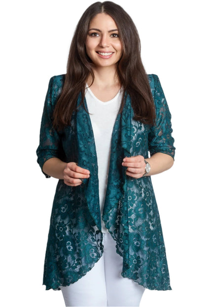 Официален макси дантелен блейзър в масленозелен цвят - Maxi Market