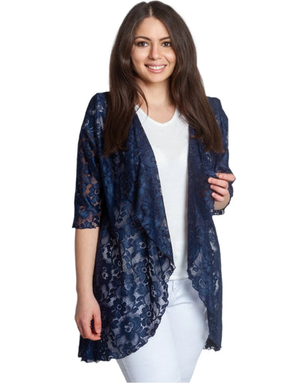 Официален макси дантелен блейзър в тъмносин цвят - Maxi Market