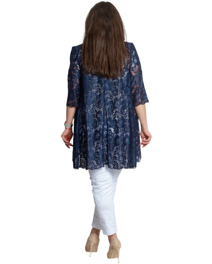 Официален макси дантелен блейзър в тъмносин цвят - Maxi Market