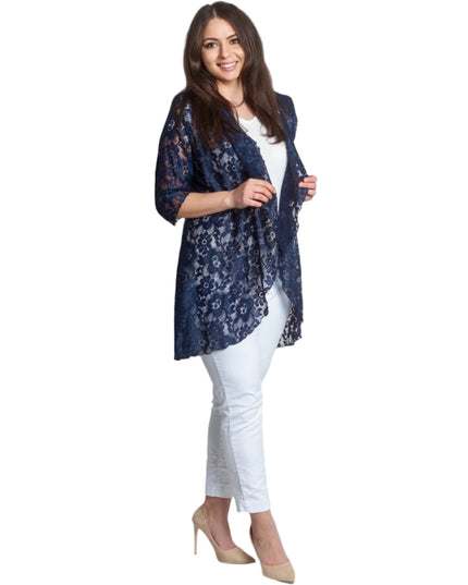 Официален макси дантелен блейзър в тъмносин цвят - Maxi Market