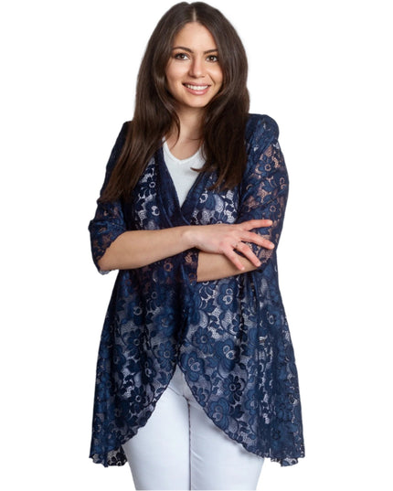 Официален макси дантелен блейзър в тъмносин цвят - Maxi Market