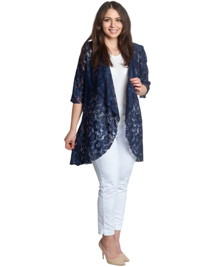 Официален макси дантелен блейзър в тъмносин цвят - Maxi Market