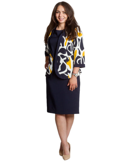 Официален макси костюм от рокля и сако в тъмносин цвят - Maxi Market