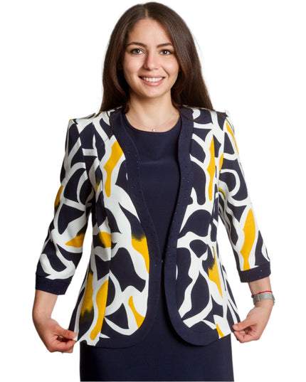 Официален макси костюм от рокля и сако в тъмносин цвят - Maxi Market